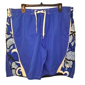 Men's Speedo Blue Tropical Swim Trunks with Liner and Pockets Size Large